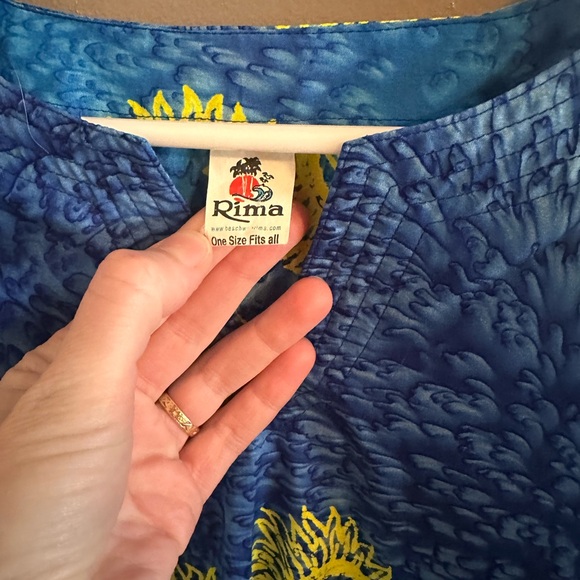 Blue and yellow mumu - One Size - maternity or pool cover up - Picture 4 of 4